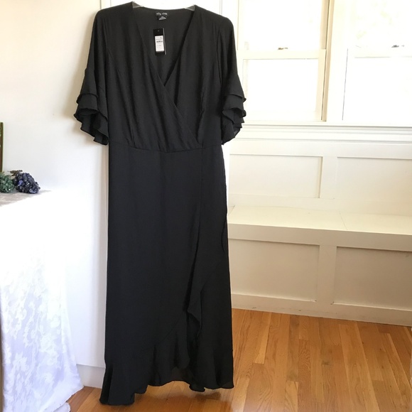 CITY CHIC Black Maxi Dress Ruffle Sleeves & Hem Flutter Me Women’s Plus Size 16 - Picture 2 of 15